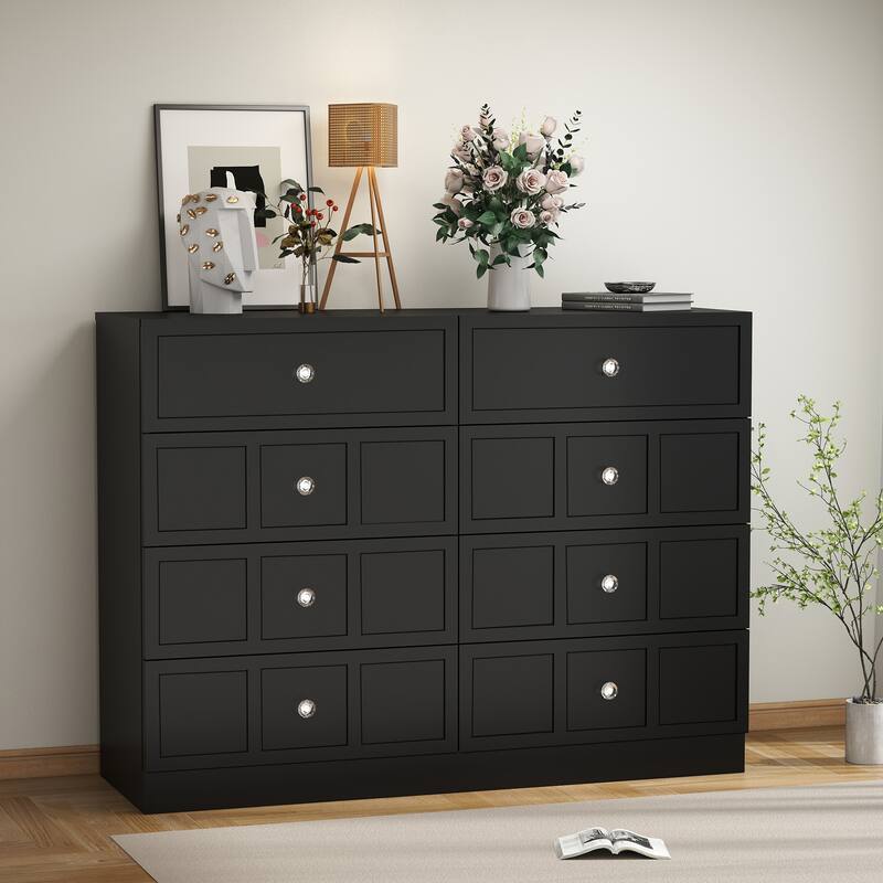 8 Drawer White Dresser, Modern Wood Storage Cabinet with Wide Top, Bedroom Chest Organizer