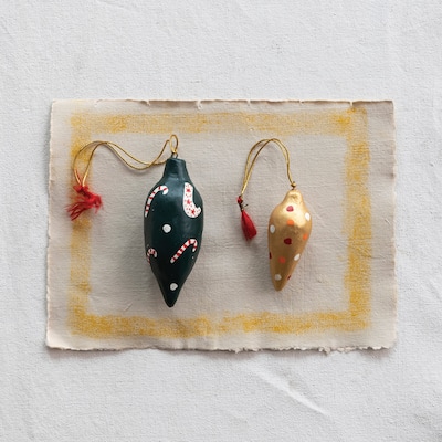 Hand-Painted Paper Mache Ornament, Set of 2