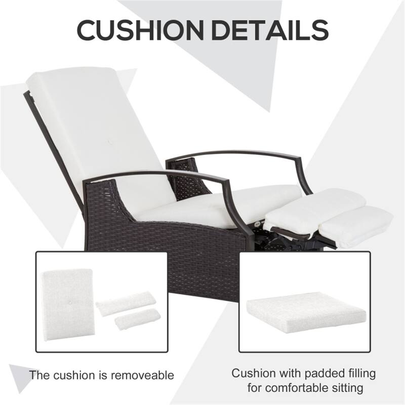 Outdoor Recliner Chair with Cushions Hand Woven PE Wicker Steel Frame Adjustable Three Position Patio Lounge Chair