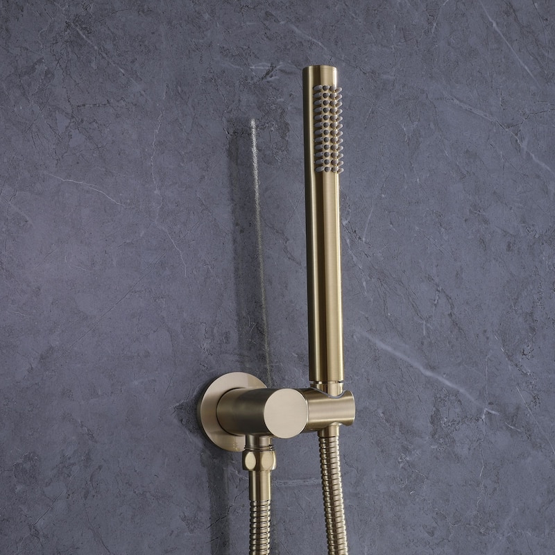 1-Spray Patterns Wall Mount Dual Shower Heads with Handheld Shower Head Set in Brushed Gold - 10 inch