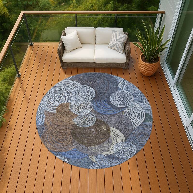 Machine Washable Indoor/ Outdoor Modern Twister Chantille Rug - Blue - 8' x 8'