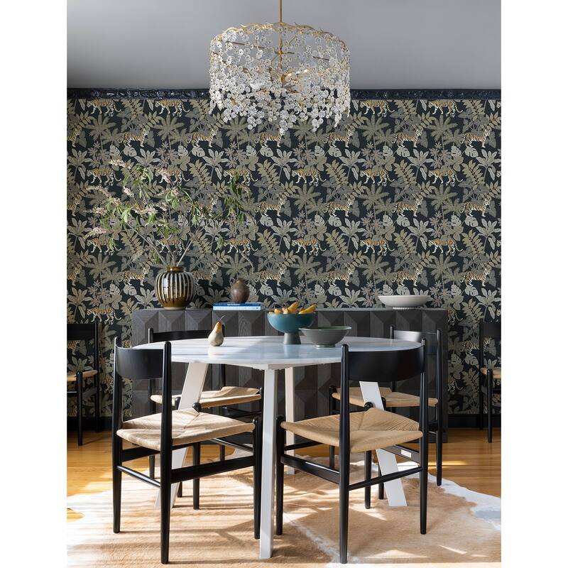 A-Street Prints Caspian Charcoal Jungle Prowl Wallpaper