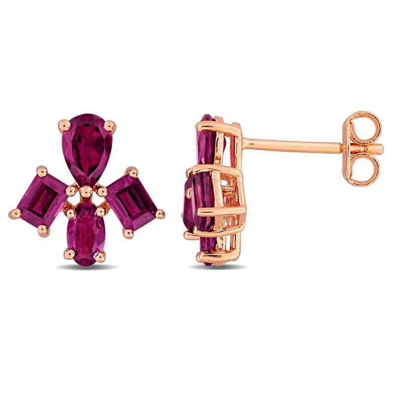 Miadora Multi-Gem Cluster Stud Earrings Sterling Silver - Red