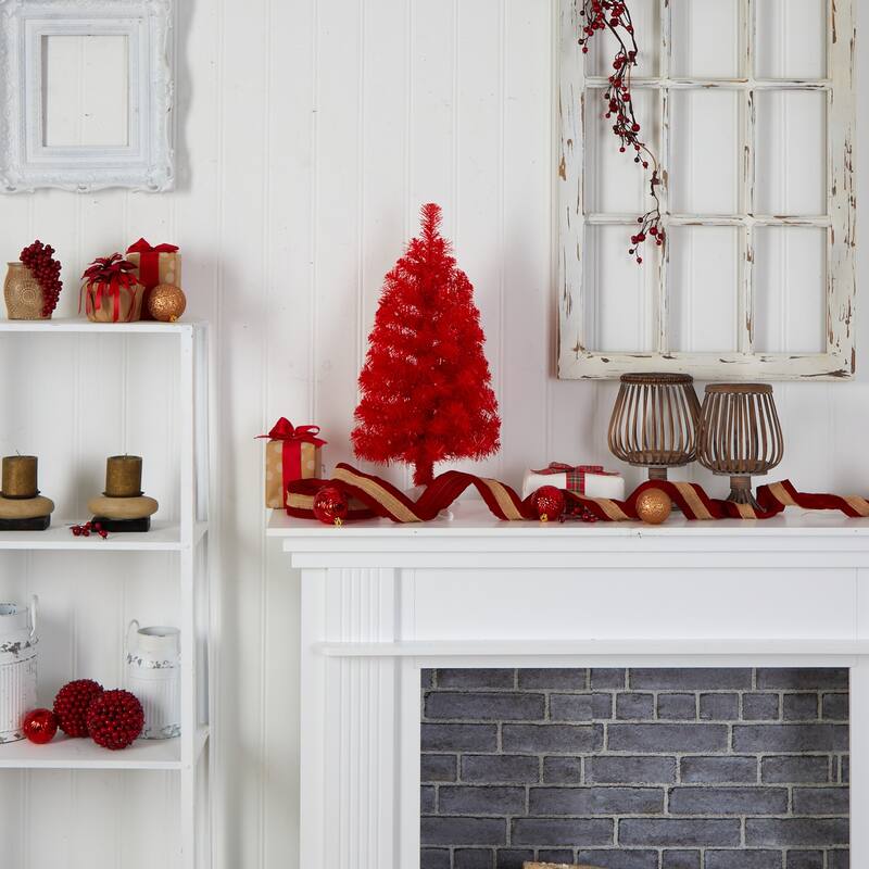 2ft. Red Artificial Christmas Tree with 35 LED Lights & 72 Branches - Festive Holiday X-Mas Accent