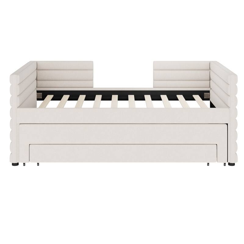 Twin Size Linen Upholstered Daybed with Trundle and 3 Drawers