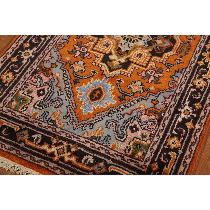 Hand Knotted Oriental 100% Wool Carpet Traditional Medallion Oranges & Rust Heriz (serapi) Area Rug - 5' 1'' X 3' 1''