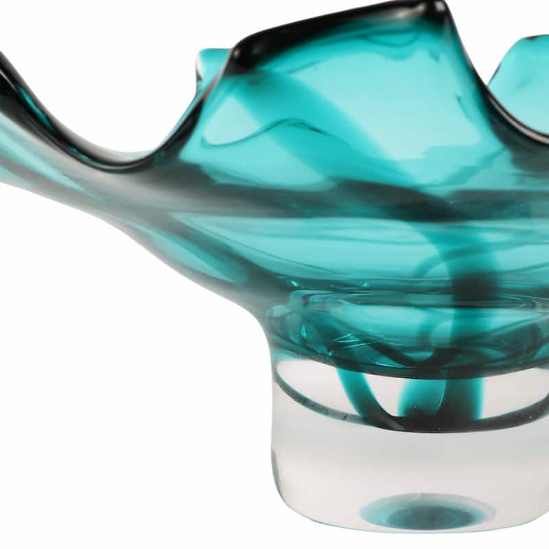 Artistic Abstract Glass Decorative Bowl - 14", Blue & Green - 14.0"