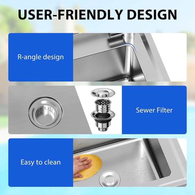 Stainless Steel Sink, with Workbench, Hot & Cold Hoses