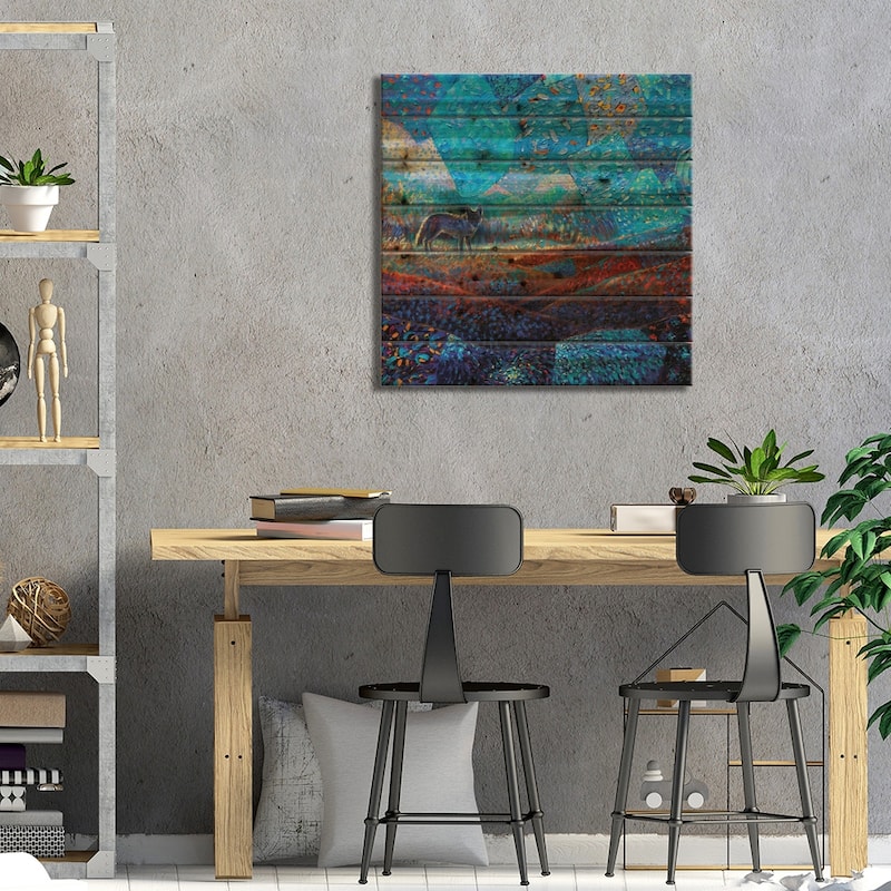 Pequeño Coyote Print On Wood by Iris Scott - Multi-Color