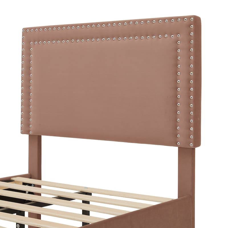 2 Pcs Upholstered Twin Size Platform Bed with Adjustable Headboard