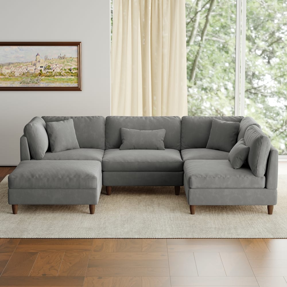 5-Piece Modern Comfy Corduroy Modular Sectional Sofa with Ottoman