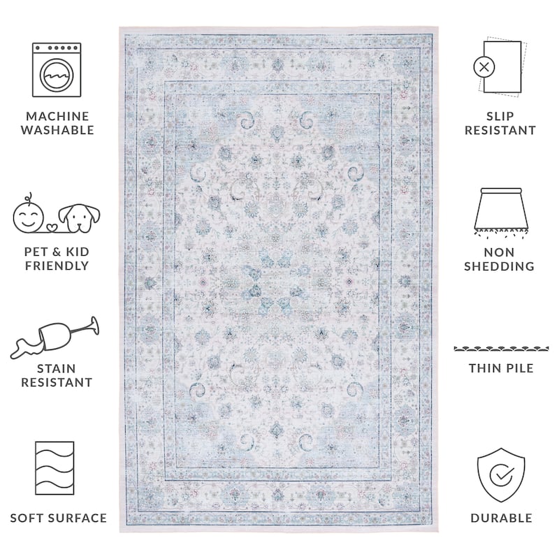 SAFAVIEH Tucson Machine Washable Slip Resistant Abigail Oriental Rug - 2'6" x 4' - Beige/Green