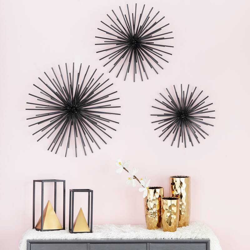 CosmoLiving by Cosmopolitan Metal 3D Starburst Wall Decor (Set of 3) - Silver, Gold, Black, Copper