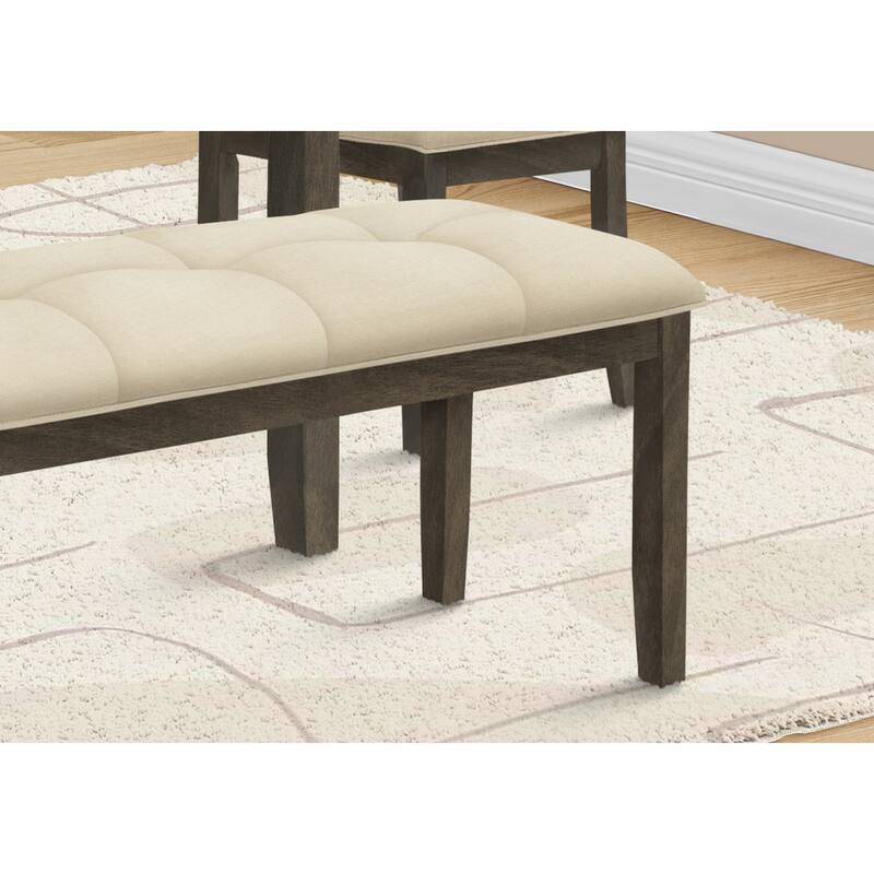 Bench, 42" Rectangular, Wood, Upholstered, Dining Room, Kitchen, Entryway, Brown And Beige, Transitional