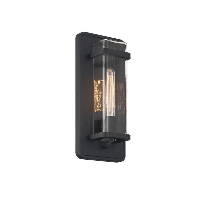 Pearl Street 7 in. 1-Light Black Modern Outdoor Wall Lantern with Clear Glass Shade - 16