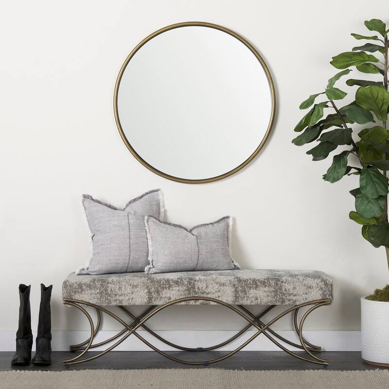 Ayla Gray Fabric Seat w/ Dark Nickel Metal Frame Bench