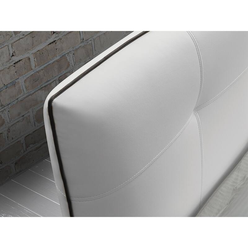 ARIA King in white pu-leather with taupe pu piping and storage.
