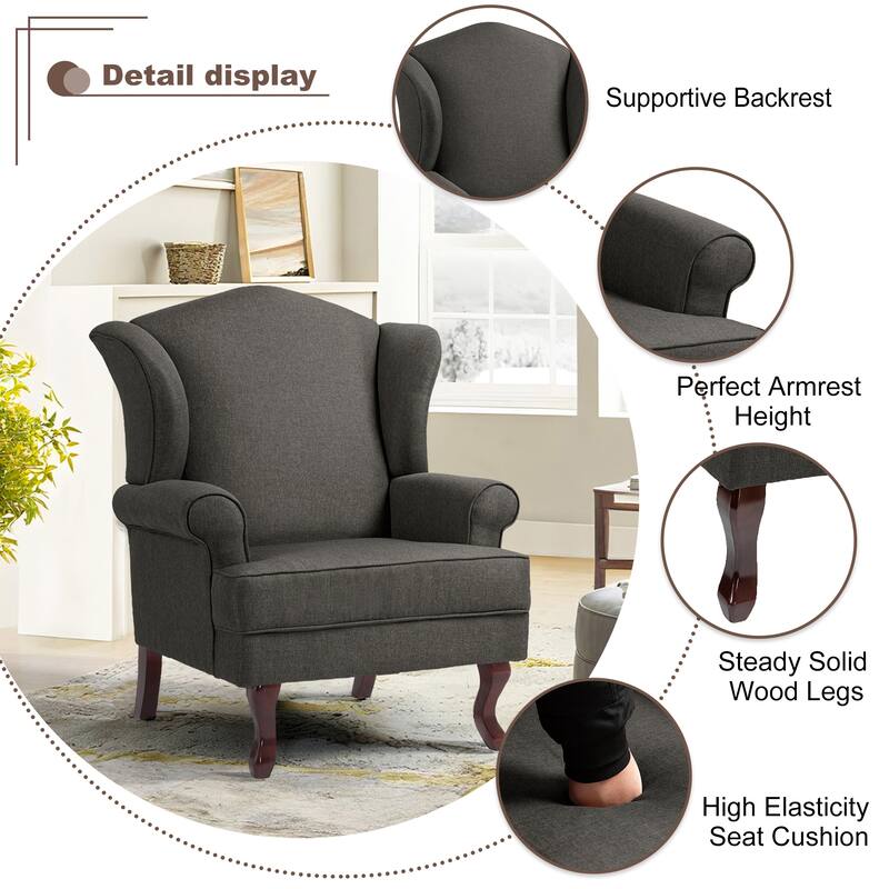 2 Set Traditional Rolled Arm Wing Back Accent Chair