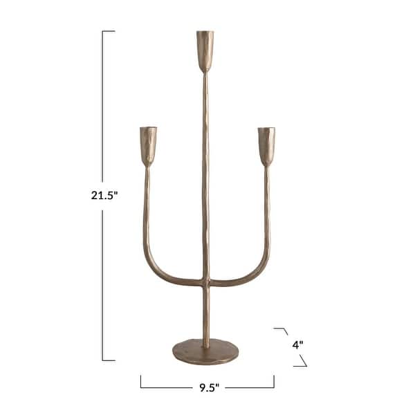 dimension image slide 1 of 4, Hand-Forged Metal Candelabra - 9.5"L x 4.0"W x 21.5"H