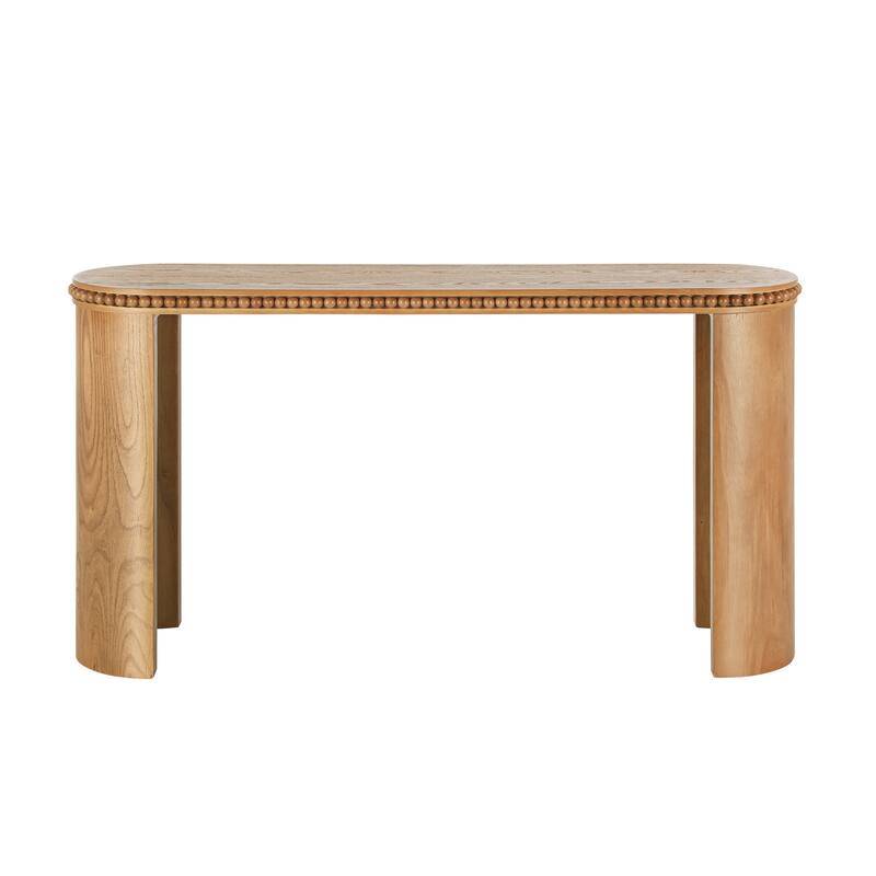 Vintage Console Table With Beaded Trim And Reversible Curved Legs,Natural Wood Veneer Finish-Entryway Accent Table