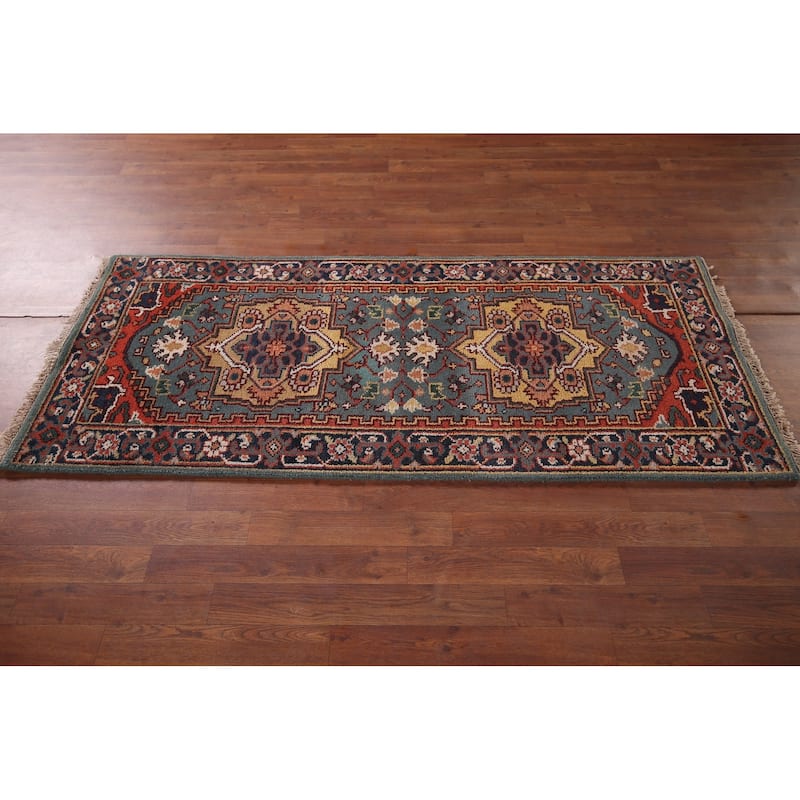 Geometric Heriz Serapi Oriental Accent Rug Hand-Knotted Wool Carpet - 2'7"x 6'0"