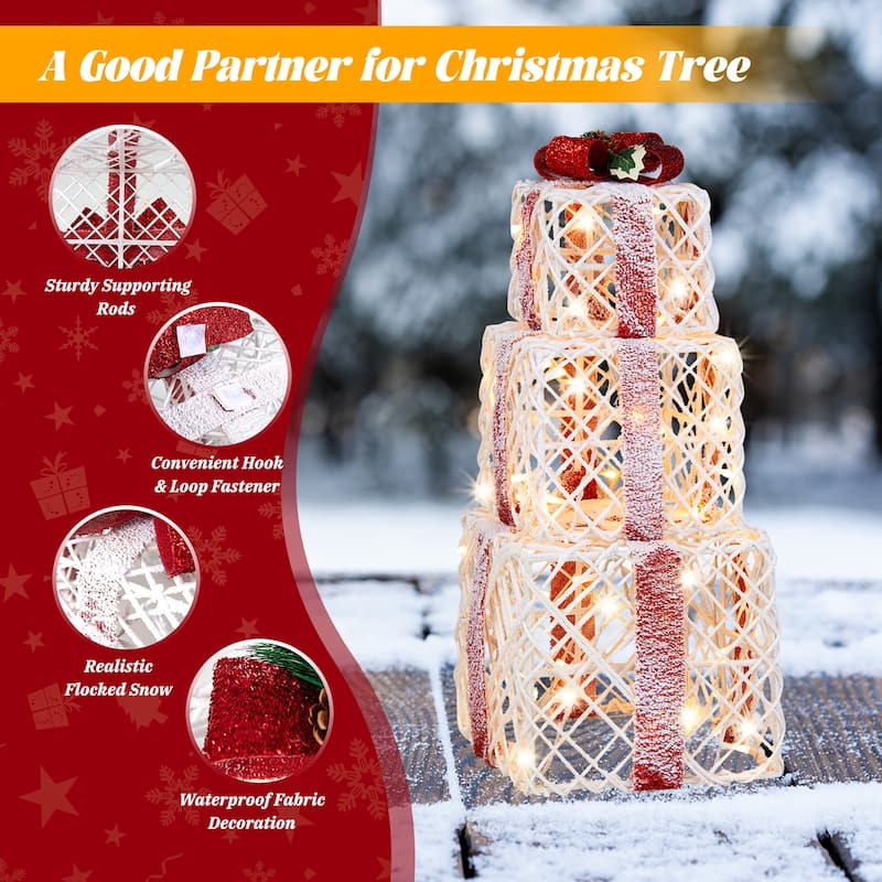 Gymax Set of 3 Christmas Present Boxes Festival Lighted Decor Boxes w/