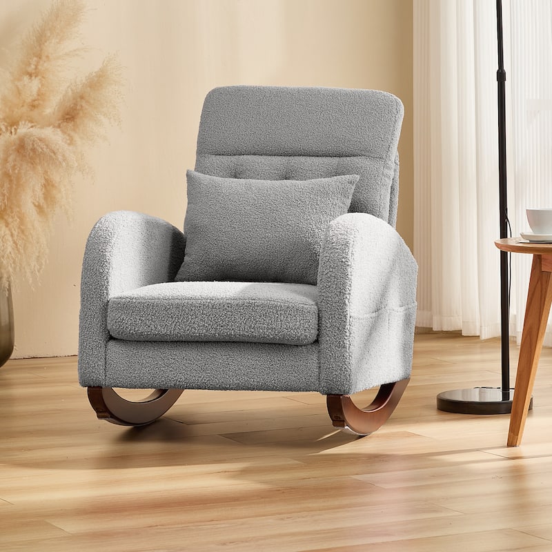 EROMMY Rocking Chair Indoor, Glider Chair with Pillow and Blanket, Living Room, Bedroom & Baby Room, Pink/ Beige/Gray