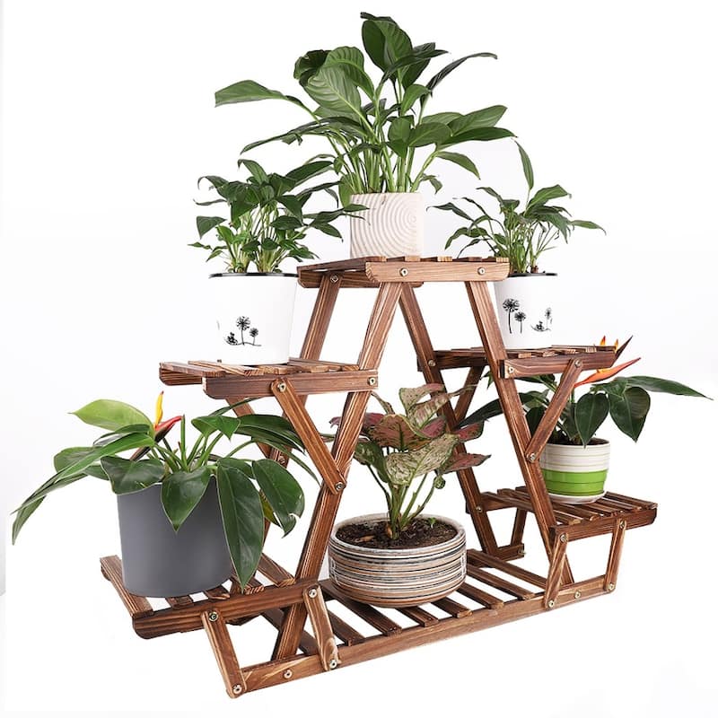 6 Tiered Triangle Wood Plant Stand Corner Flower Shelf Indoor Outdoor