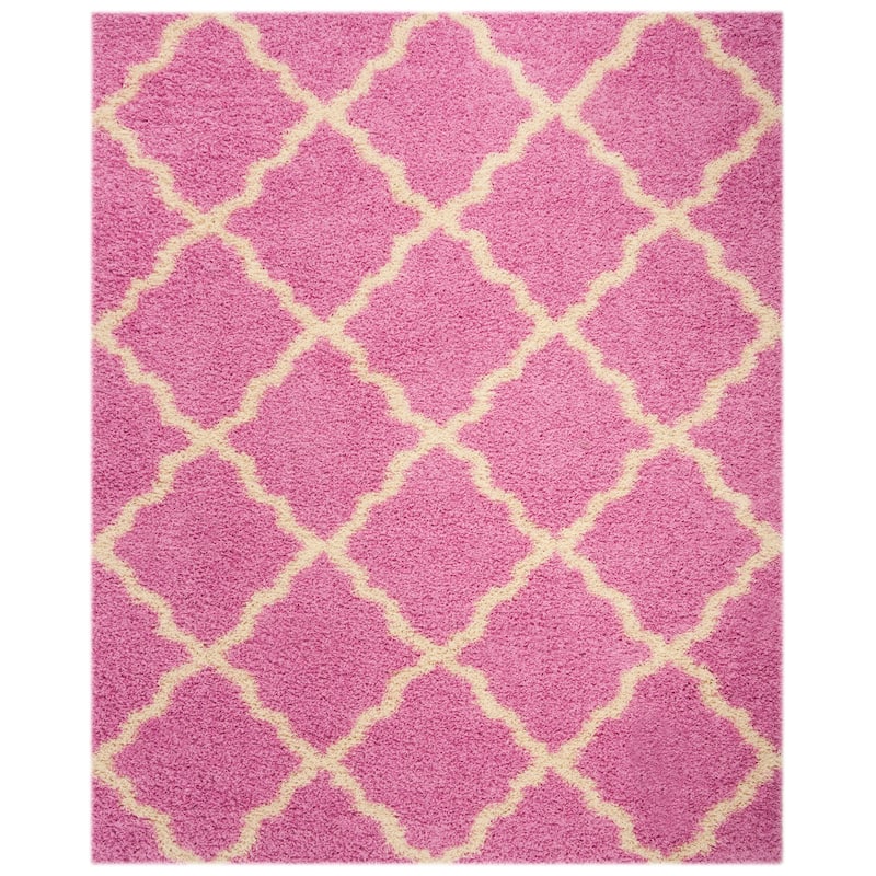 SAFAVIEH Dallas Shag Giusy Trellis 1.5-inch Thick Rug - 10' x 14' - Pink/Ivory