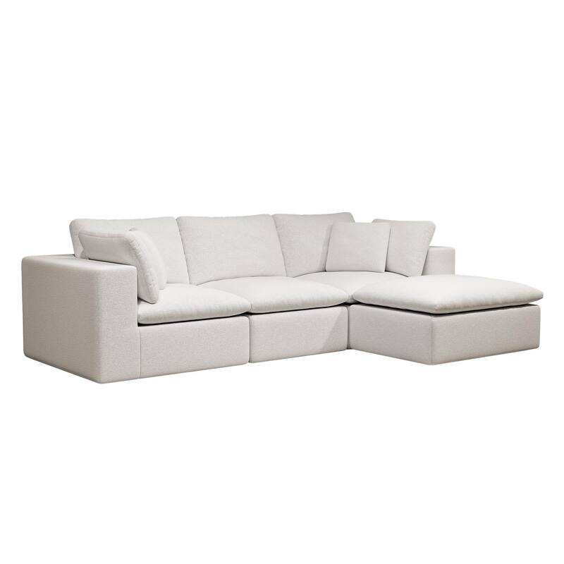 L-Shaped Modular Sectional Sofa with Ottoman, Comfy Plush Corduroy Deep Seat Cloud Couch, Compressed Sofa with Pillows