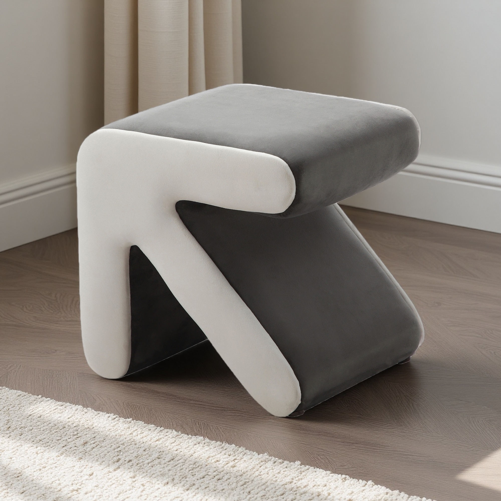 Creative Upholstered Velvet Bench Stool, Arrow Design Ottoman