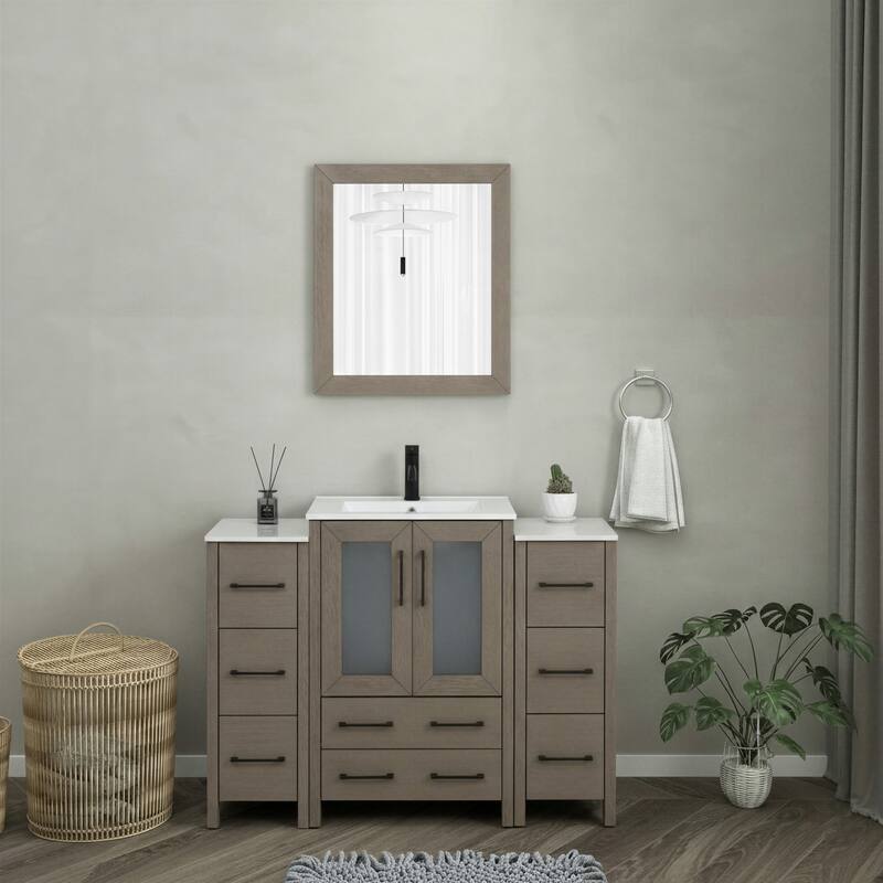 Vanity Art 48 in. Single Sink Bathroom Vanity with Top and Mirror - 48 X 18.1 X 35.8 - Driftwood Gray