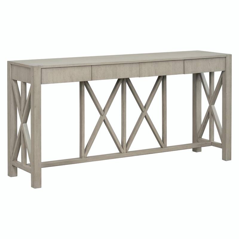 60" Acacia Veneer Console Table with 4 Spacious Drawers