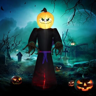 HOMCOM 7' Halloween Inflatable Outdoor Decoration Reaper Ghost Pumpkin, Blow Up LED Yard Decor for Garden, Lawn, Party, Holiday