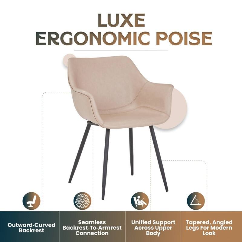 Markley Mid-Century Modern Minimalist Ergonomic Leather Dining Chair with Comfy Curved Seat & Strong Powder-Coated Iron Legs