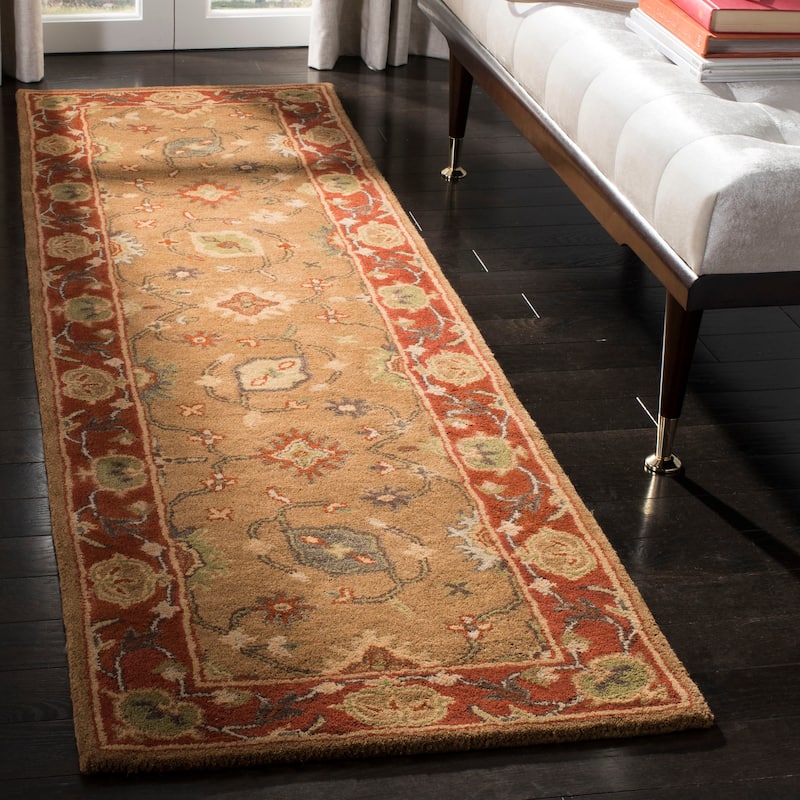 SAFAVIEH Handmade Heritage Grand Parquet Traditional Oriental Wool Rug - 2'3" x 10' Runner - Moss/Rust