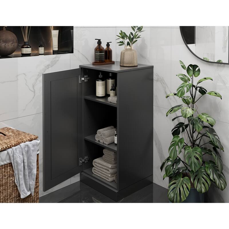 Palace Imports Solid Wood Bathroom Storage Cabinet, Raised Panel Door, Adjustable Shelves - Black