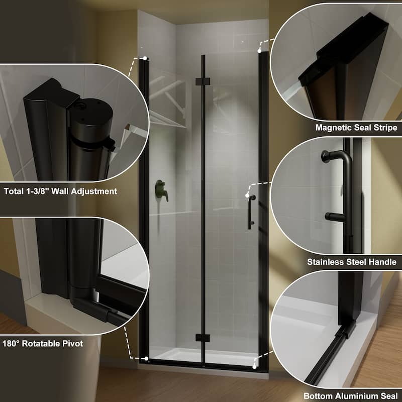 Bifold Semi-Frameless Shower Door with Clear Glass