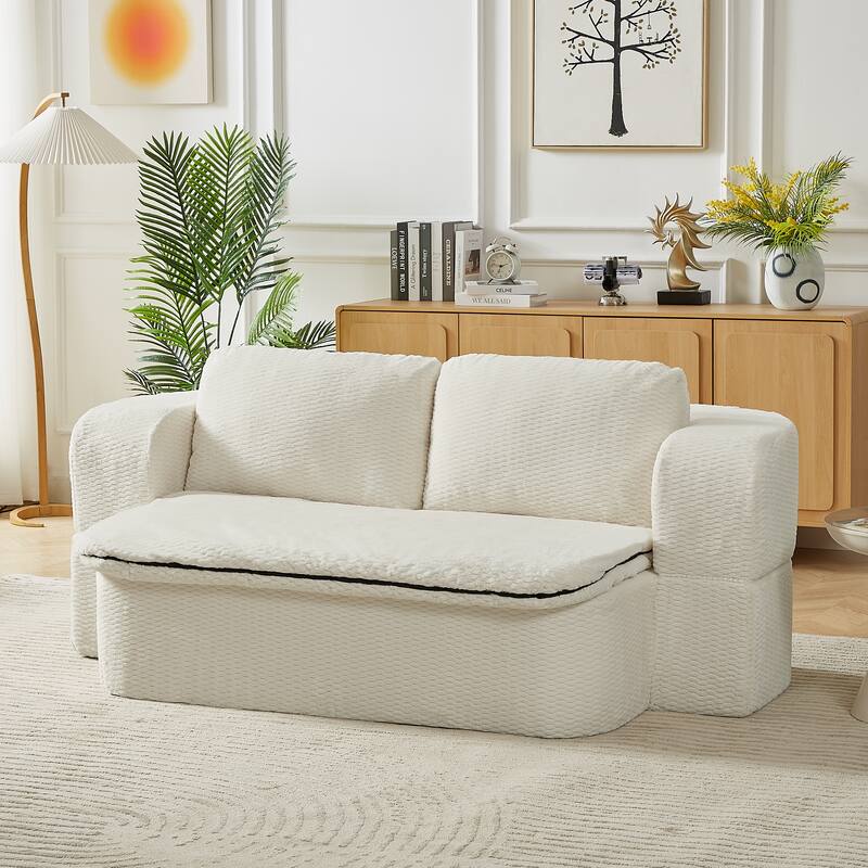 Convertible Sofa Bed with Foam Cushion, Foldable 2-in-1 Couch Loveseat, Plush Sleeper Sofa with Silk Wool Blanket