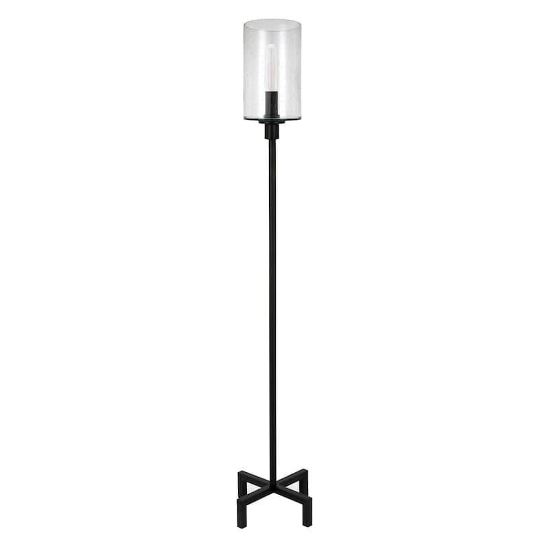 Pantheo Industrial Farmhouse Metal Floor Lamp with Seeded Glass Shade