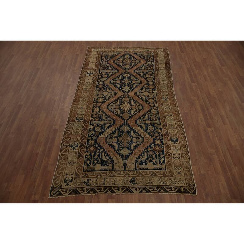 Hand Knotted Oriental 100% Wool Carpet Traditional Tribal Navy Blue & Blues Bakhtiari Area Rug - 10' 4'' X 5' 5''