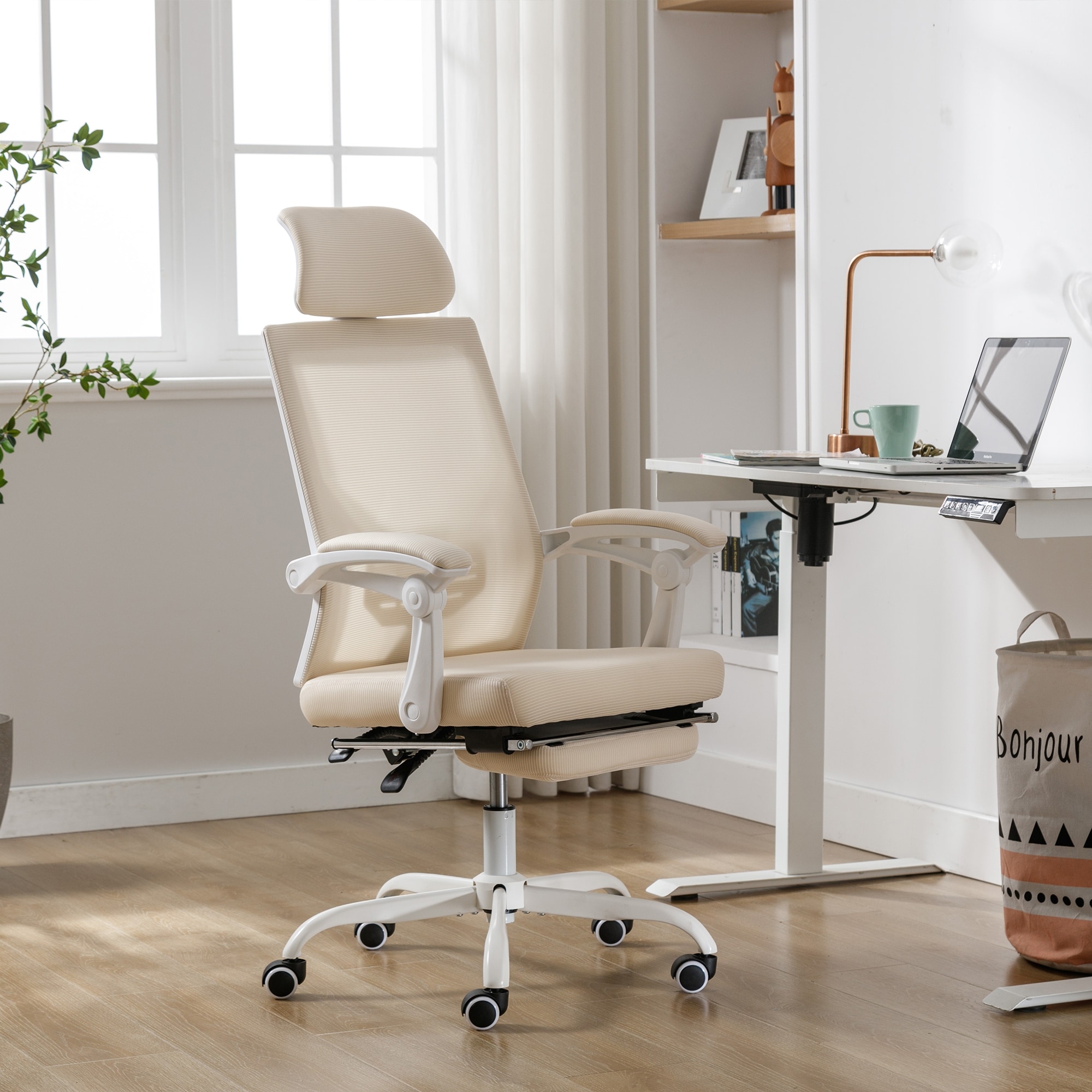 Panana Large Seat Adjustable Ergonomic Desk Chair Metal Feet Swivel Office Chair Mid-Back With Lumbar Support Executive Task Chair (Black - View #7