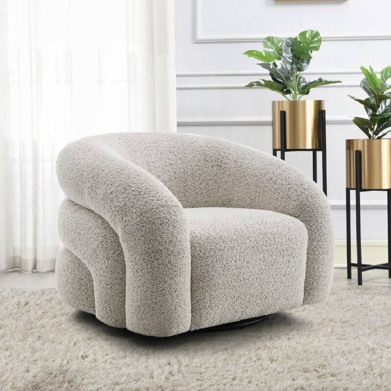 Boucle Fabric Upholstered Swivel Chair in Gray