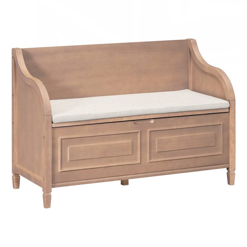Rustic Style Solid wood Entryway Multifunctional Storage Bench with Safety Hinge
