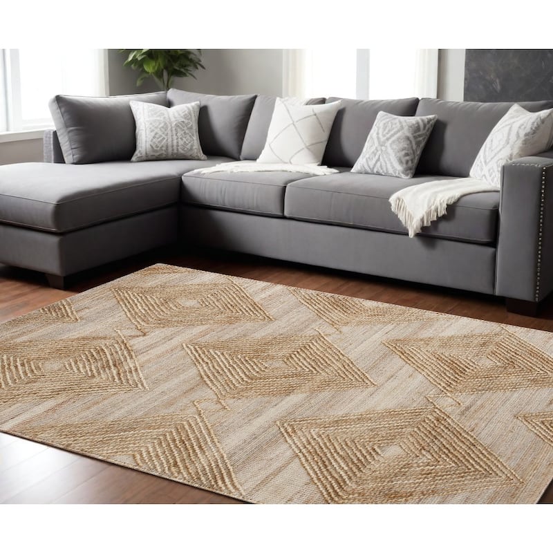 Kerum Geometric Modern Non Skid Woven Area Rug By HomeRoots - 6' x 7' - 6' x 7' - Natural/Criss Cross