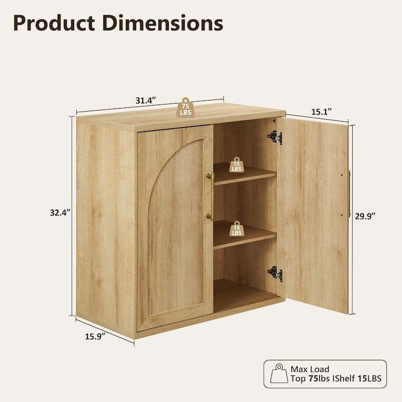 31" Modern Arched Recess Sideboard, Wood Kitchen Buffet, File Cabinet