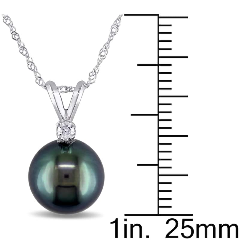 Miadora 89mm Black Tahitian Cultured Pearl and Diamond Pendant with Chain in 14k White Gold - 17 in x 17 mm x 9 mm