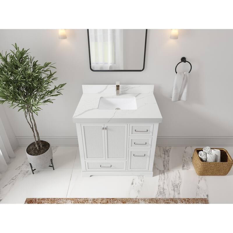 Willow Collections 36 in. W x 22 in. D Alys Center Sink Left Bathroom Vanity with Countertop - 2"Calacatta Laza - White