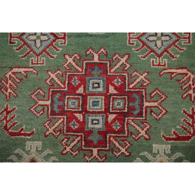 Green Kazak Accent Rug Hand-Knotted Wool Carpet - 3'5" x 4'9"