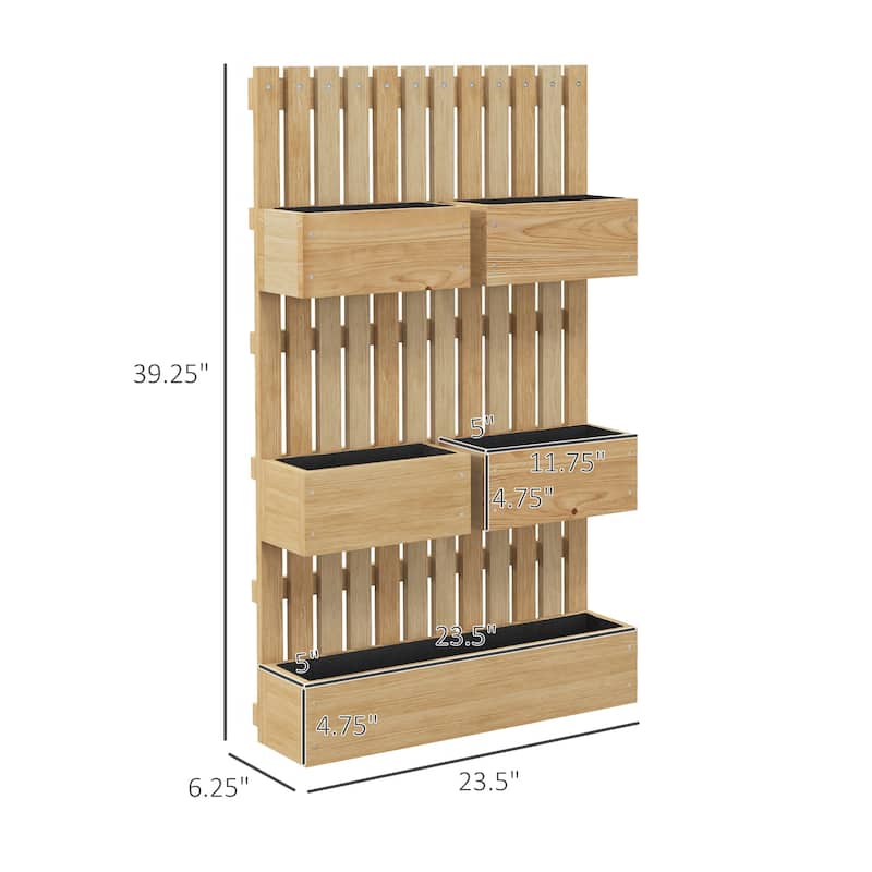 5 Box Raised Garden Bed with Trellis, 39" Tall Wall-Mounted Wood Planter Box Set with Adjustable Height,Drainage Hole
